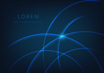 Abstract technology concept curved blue lighting overlapping design background with copy space for text.