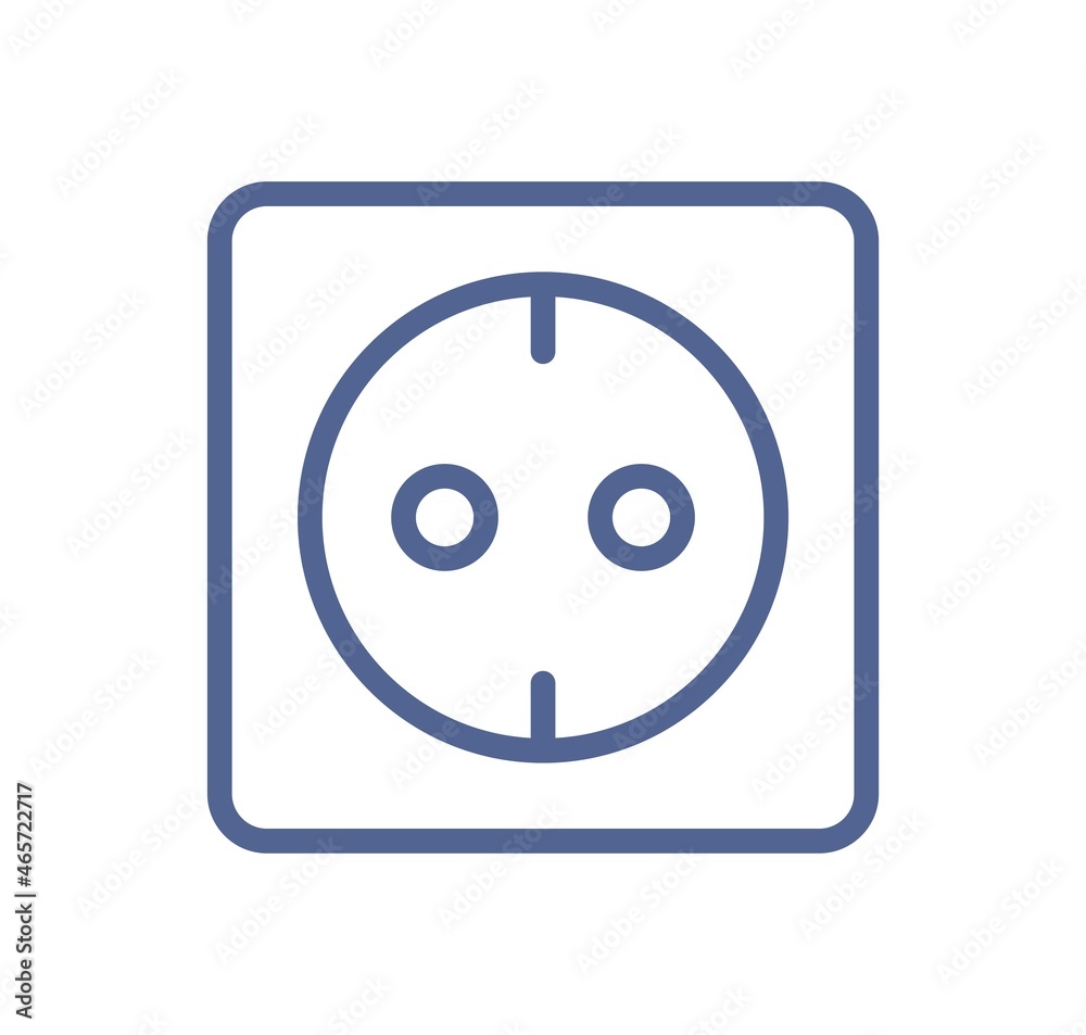 Poster European electric socket outlet icon in simple line art style. Electricity sign. Outlined lineart pictogram of current power for UI design. Linear flat vector illustration isolated on white background