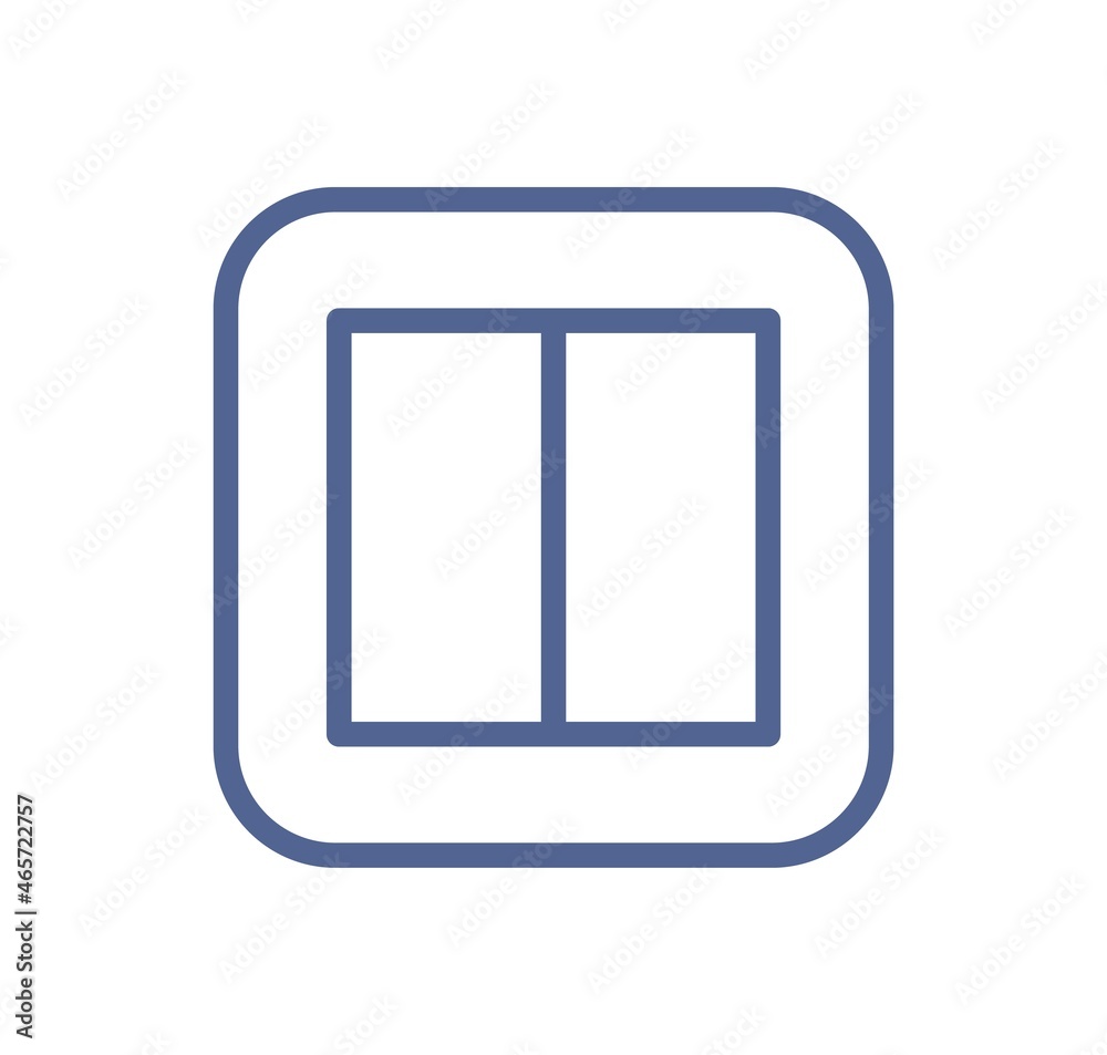 Poster Linear electric light switch icon with two buttons. Pictogram of dimmer with keys in line art style. Switcher logo for UI design. Simple lineart flat vector illustration isolated on white background