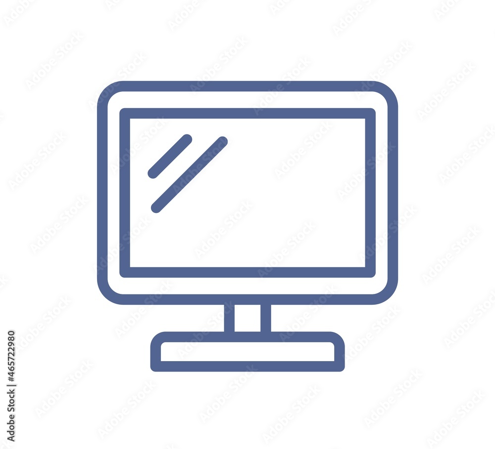 Aufkleber Computer monitor icon in line art style. Desktop screen lineart pictogram. Empty outlined rectangle PC display for web design. Simple linear flat vector illustration isolated on white background