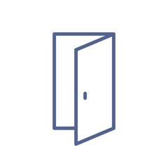 Open door icon in line art style. Lineart doorway pictogram isolated on white background. Entry, welcome and login concept. Simple linear flat vector illustration of entrance symbol for UI design