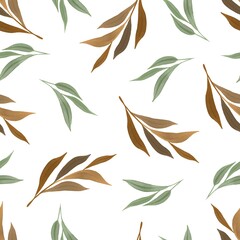 seamless pattern of green and brown leaves for fabric design