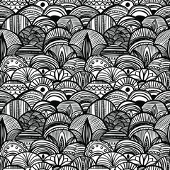 Fototapeta na wymiar Simple seamless black and white pattern with decorative ornament scales