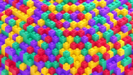 Fototapeta na wymiar Toy bricks background. Many random colored isometric toy bricks. 3d rendering