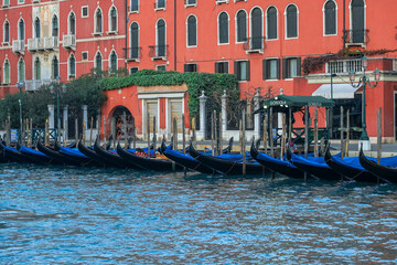 Fototapeta na wymiar Gondolas on the Grand Canal in Venice