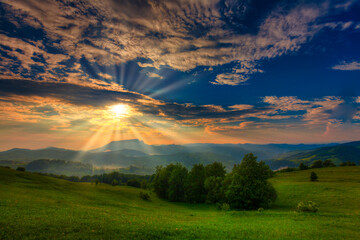 Colorful Autumn Landscape In The Mountains. Sunrise