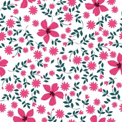 Seamless vintage pattern. wonderful pink flowers ,green leaves. white background. vector texture. trend print for textiles and wallpaper.