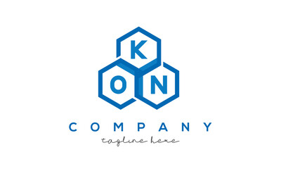 KON letters design logo with three polygon hexagon logo vector template