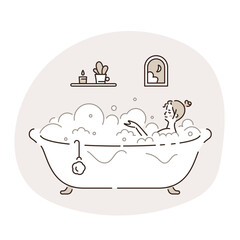 お風呂に入浴している女性のイラスト ツートーンの配色