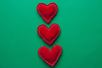 paper hearts postcards valentines day green background