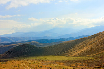 Mountains with red stripes. Khizi region. Azerbaijan.