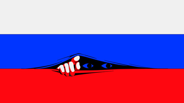 Eyes peeping out from Russian flag