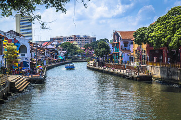 Fototapeta na wymiar The Malacca River which flows through the middle of Malacca City in Malacca, Malaysia