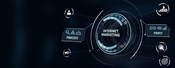 Internet marketing digital online advertising automation. Business, Technology, Internet and network concept. 3d illustration