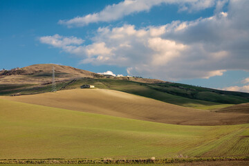 Fototapeta na wymiar Potenza, Basilicata. Paesaggio collinare con campo di grano a primavera.