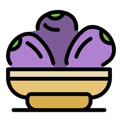 Fruit bowl icon. Outline fruit bowl vector icon color flat isolated