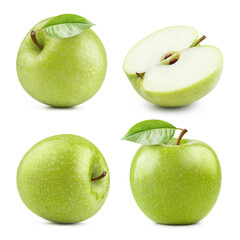 Collection of delicious green apples, isolated on white background
