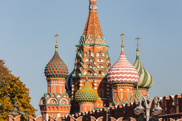 Fototapeta na wymiar Domes of the famous Head of St. Basil's Cathedral on Red square, Moscow