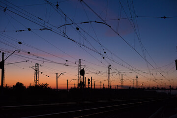 electric wires on the tracks of the train