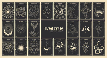 vintage vintage style deck of tarot cards. magical predictions of the future, mysterious characters.