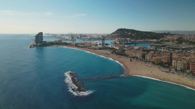 Fantastic aerial footage of Barcelona- beach, seaport, airport and Montjuic