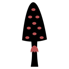 Fly agaric. Silhouette with red spots. Amanita - small poisonous mushroom. Vector illustration. Not edible, hallucinogenic mushroom. Isolated white background. Halloween symbol. Idea for web design. 