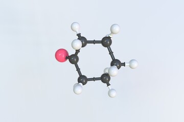 Cyclohexanone molecule made with balls, scientific molecular model. 3D rendering