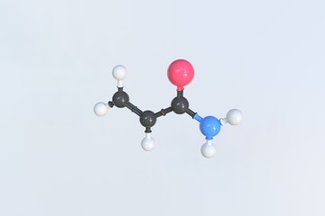 Acrylamide molecule, isolated molecular model. 3D rendering