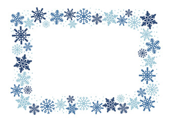 Rectangular frame of blue snowflakes. Ice crystal winter symbol. Template for winter design. 