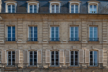 Fototapeta na wymiar Typical facade of residential building in Caen, Calvados, France