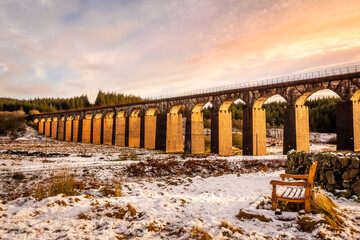The old victorian red brick Big Water of Fleet Railway Viaduct, Scotland