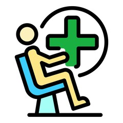 Sitting man and medical cross icon. Outline sitting man and medical cross vector icon color flat isolated