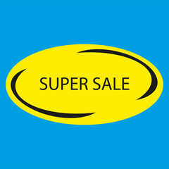 Yellow icon on a blue background with the inscription super sale. Vector illustration.