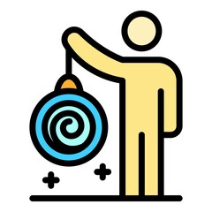 Man with a pendulum icon. Outline man with a pendulum vector icon color flat isolated