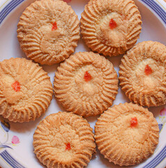 wheat biscuits background top view, selective focus
