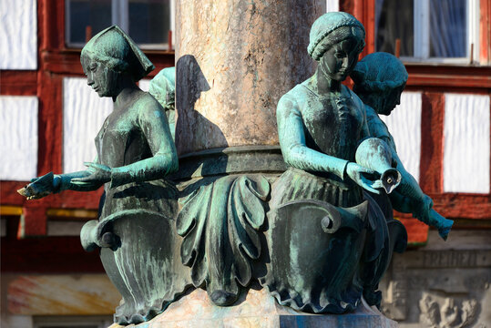 Detail of Kriegerbrunnen - Warrior fountain, historic part of Forchheim, Forchheim, Franconian Switzerland, Upper Franconia, Franconia, Bavaria, Germany, Europe