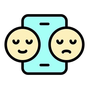 Smartphone and two smiles icon. Outline Smartphone and two smiles vector icon color flat isolated