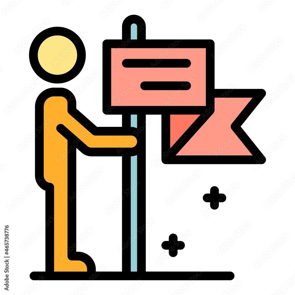 Poster man with map flag icon. outline man with map flag vector icon color flat isolated