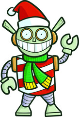 Funny light green christmas robot smiling happily