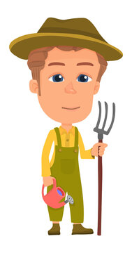 Cartoon farmer. Village boy. Cute kid character