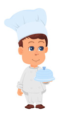 Chef kid. Cartoon cook boy. Cute food cooker