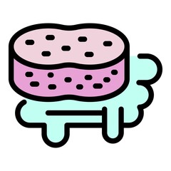 Sponge and dishwashing liquid icon. Outline sponge and dishwashing liquid vector icon color flat isolated