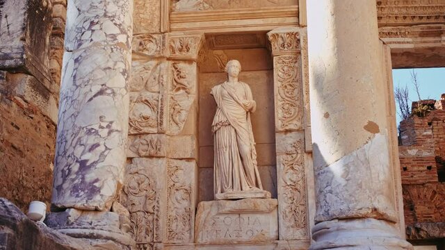 Arete statue in Ephesus. Library in Ephesus. Efes ancient Greek city in present day Izmir, Turkey