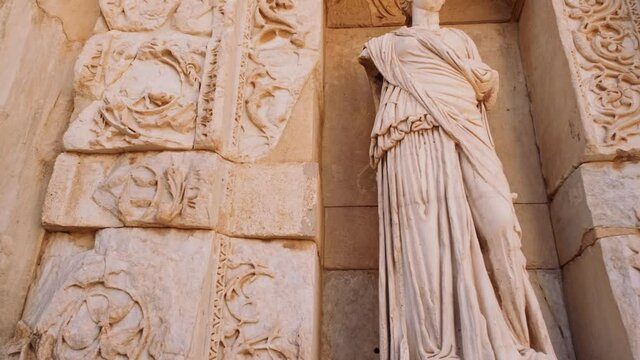 Arete statue in Ephesus. Library in Ephesus. Efes ancient Greek city in present day Izmir, Turkey