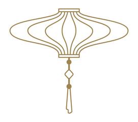Chinese lantern. Golden lamp with pendant in linear style