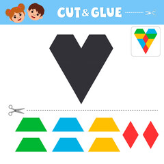 A game for children. Cut and glue. Heart. Puzzle. Worksheet for printing. Vector illustration.