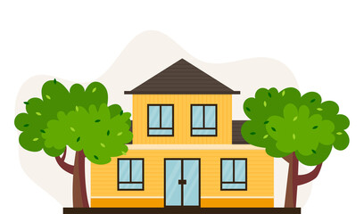 Two storey rustic house. Village. Vector illustration