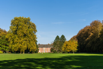 Bunte Herbsstimmung in einem Park an einem sonnigen Oktobertag