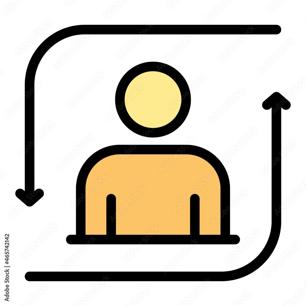 Poster man and reload arrows icon. outline man and reload arrows vector icon color flat isolated