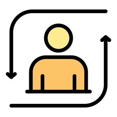 Man and reload arrows icon. Outline man and reload arrows vector icon color flat isolated